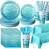 Funnymoom 452 Pcs Ocean Sea Birthday Party Decorations Include Ocean Waves Paper Plates Napkins Cups Tablecloth Cutlery Straws Sea Theme Party Supplies for Birthday Baby Shower