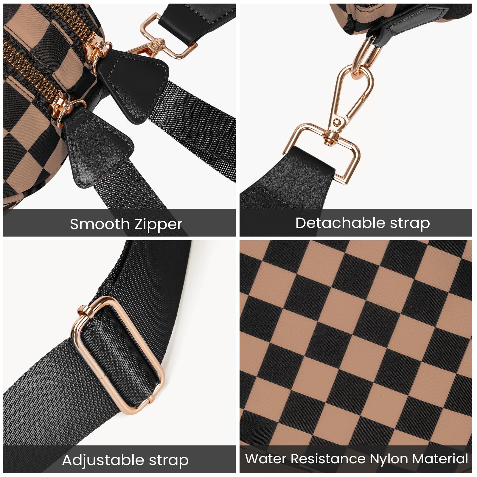 Checkered Crossbody Bum Bags for Women Nylon Checkered Purse Checkerboard Fanny Pack