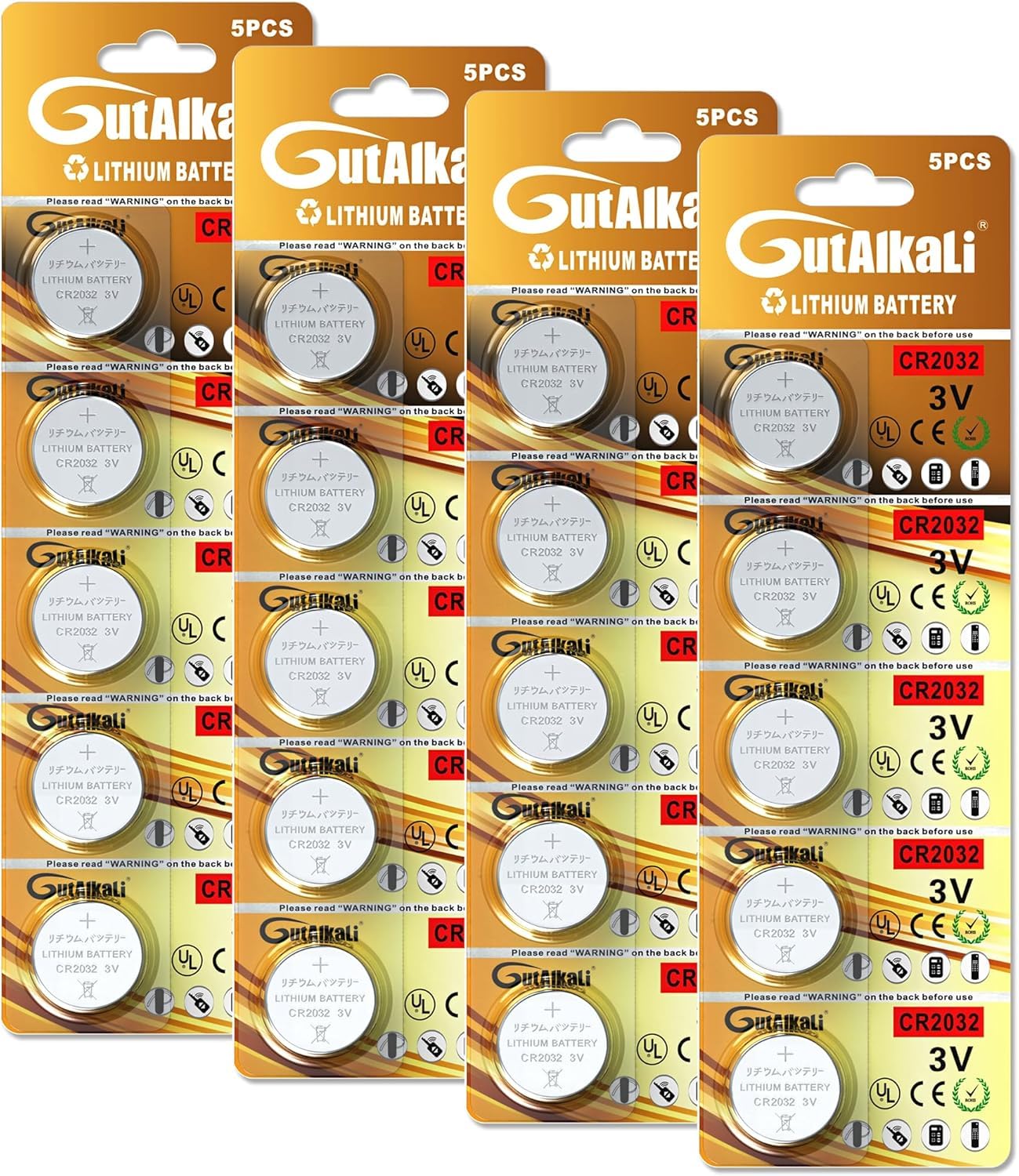 GutAlkaLi CR2032 Batteries 20 PCS CR2032 3V Battery - 2032 Batteries CR 2032 DL2032 ECR2032 - Long-Lasting - 5 Years Shelf Life