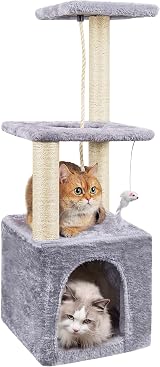 HOMIDEC Cat Scratching Post 90cm Multi Level Cat Tree Grey Indoor