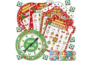 PARTY GREETING Christmas Bingo Game Cards for Adults 24 Players Christmas Party Bingo Games Winter Holiday Bingo Cards with Turntable Reward Stickers for Party Activities Home Family Party Game