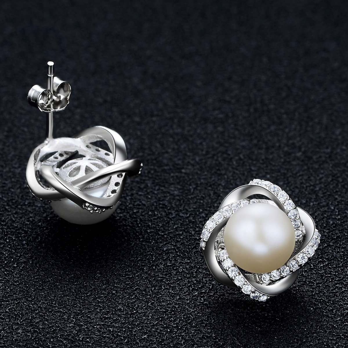 J.Vénus Damen Ohrringe Kleine Perle Ohrstecker Set Basic 925 Sterling Silber Zirkonia mit Etui