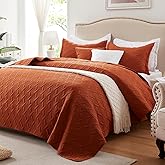 LEAONME Full/Queen Quilt Set 3 Pieces,Lightweight Burnt Orange/Rust Bedspread-90''x98'',Soft Microfiber Summer Quilt,Luxurious Warm Coverlet Sets for All Seasons (Includes 1 Quilt, 2 Shams)