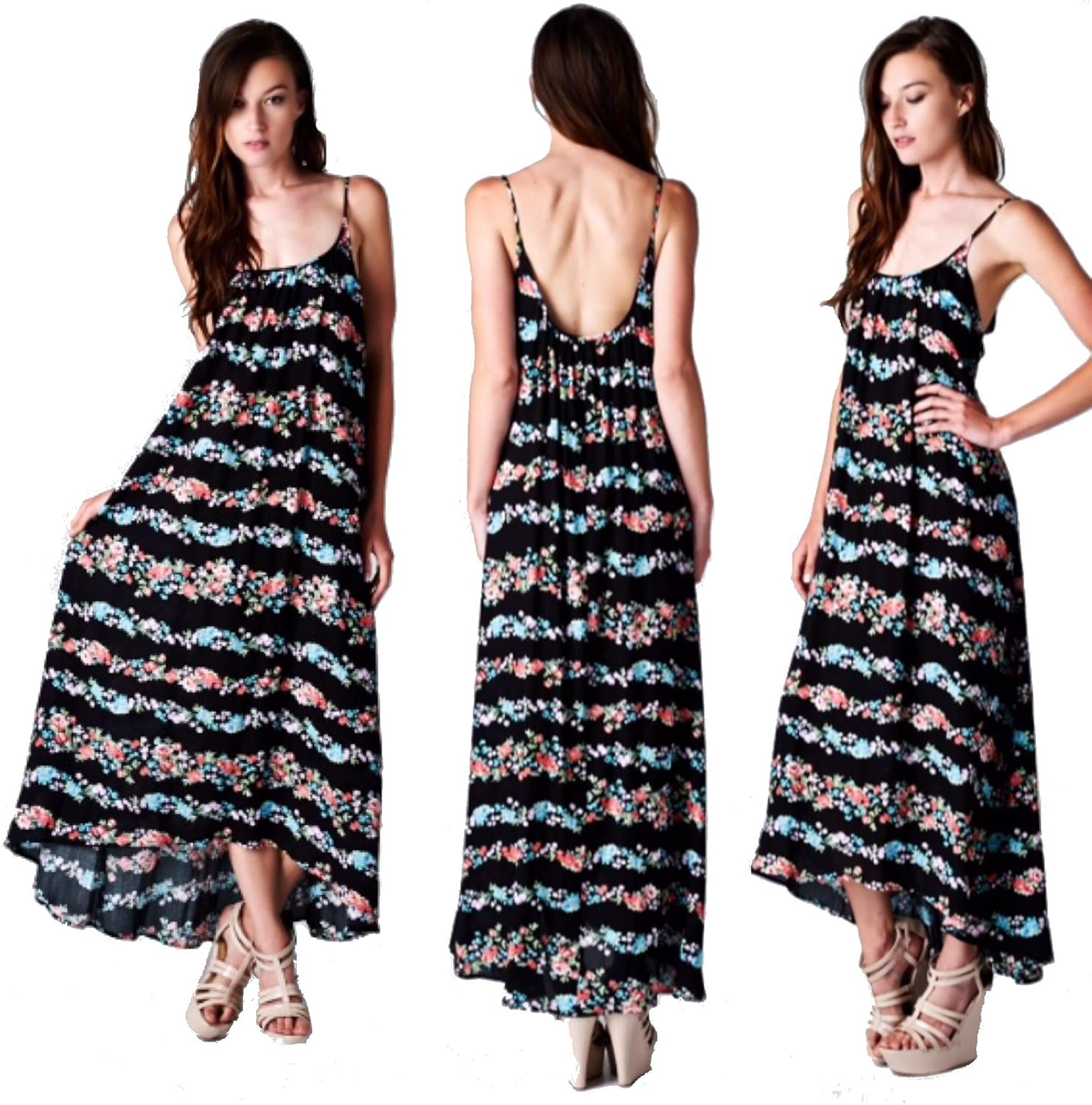 LOVE STITCH Striped Floral Maxi Dress at Amazon Womenâs Clothing store
