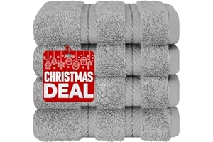 American Soft Linen Luxury Washcloths for Bathroom, 100% Turkish Cotton Washcloth Set of 4, 13x13 in Soft Washcloths for Body and Face, Baby Washcloths, Light Grey Washcloths