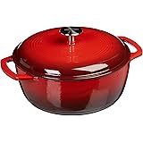 Amazon Basics Enameled Cast Iron Covered Dutch Oven, 6-Quart, Red