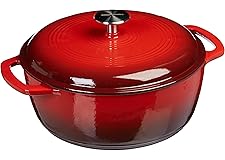 Amazon Basics Enameled Cast Iron Covered Round Dutch Oven, 6-Quart, Red