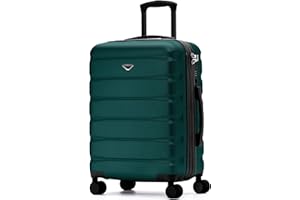 Flight Knight Expandable Carry On Suitcase Hardside TSA Lock USB C Silent Double Spinner Wheels Maximum Overhead Carry-On Bag For Virgin & South West Approved Airlines( 24x16x10" ,Forest Green )