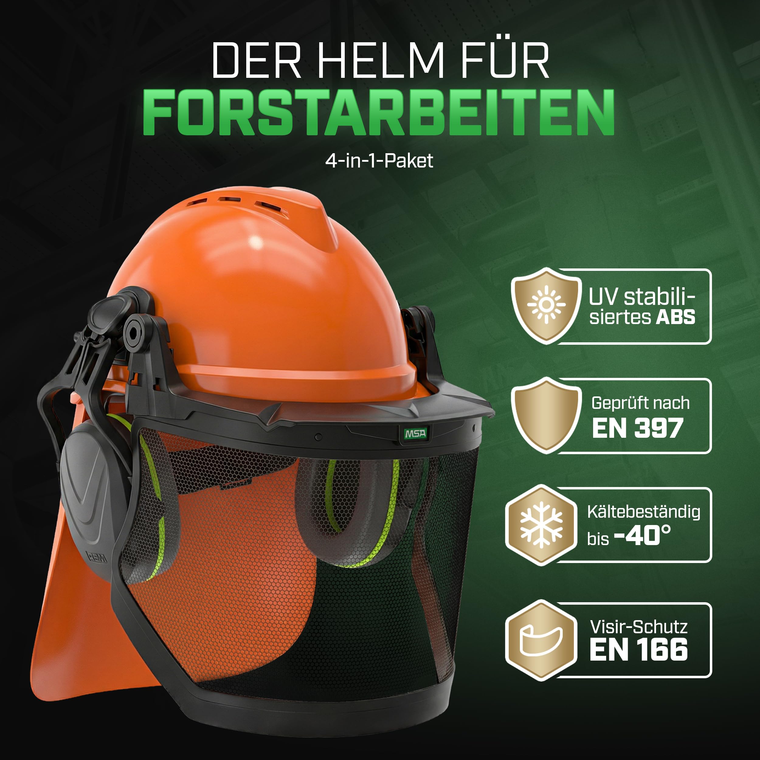 MSA V-Gard 500 Waldarbeiter-Set - Schutzhelm mit Belüftung, Visier, Gehörschutz & Nackenschutz - Helm für Wald & Forst-Arbeit 2