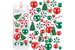 154Pcs Christmas Vase Filler Decor Set Green Red Candy Cane Floating Pearl Beads, Christmas Faux Pearls Ornaments for Vase Ho