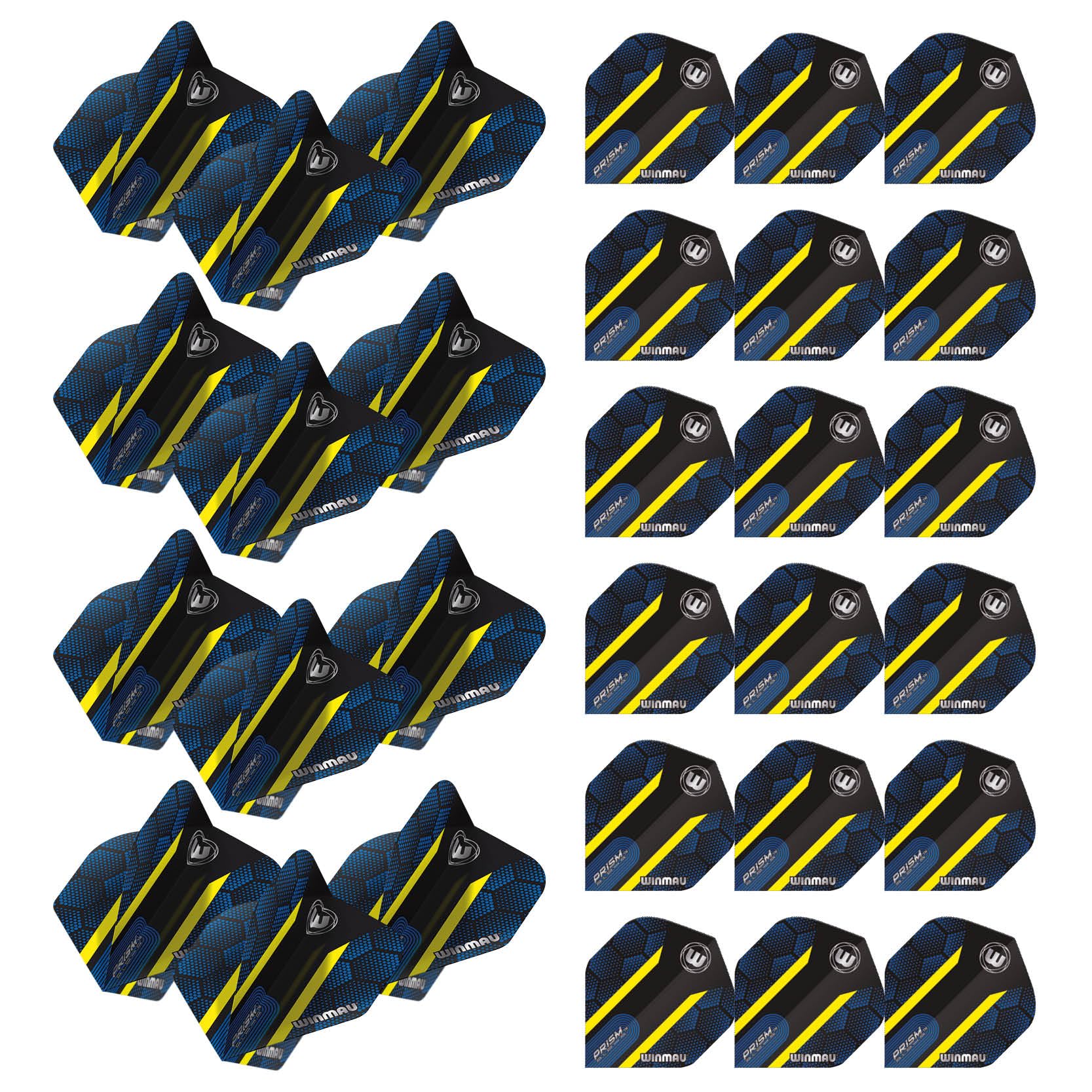 WINMAU Prism Alpha Hexagon Design Extra Thick Dart Flights - 10 sets per pack (30 dart flights in total) (Blue & Yellow)