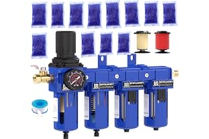 NEWPO 1/2" NPT 4 Stage Air Drying System for Water Separator, 5 & 0.01 Micron Dual Filter, Dual Desiccant with Dryer Bowls, S