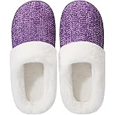 shoeslocker Womens Memory Foam Fuzzy Slippers Knitted House Slippers for Women Comfy Slip-On Warm House Shoes
