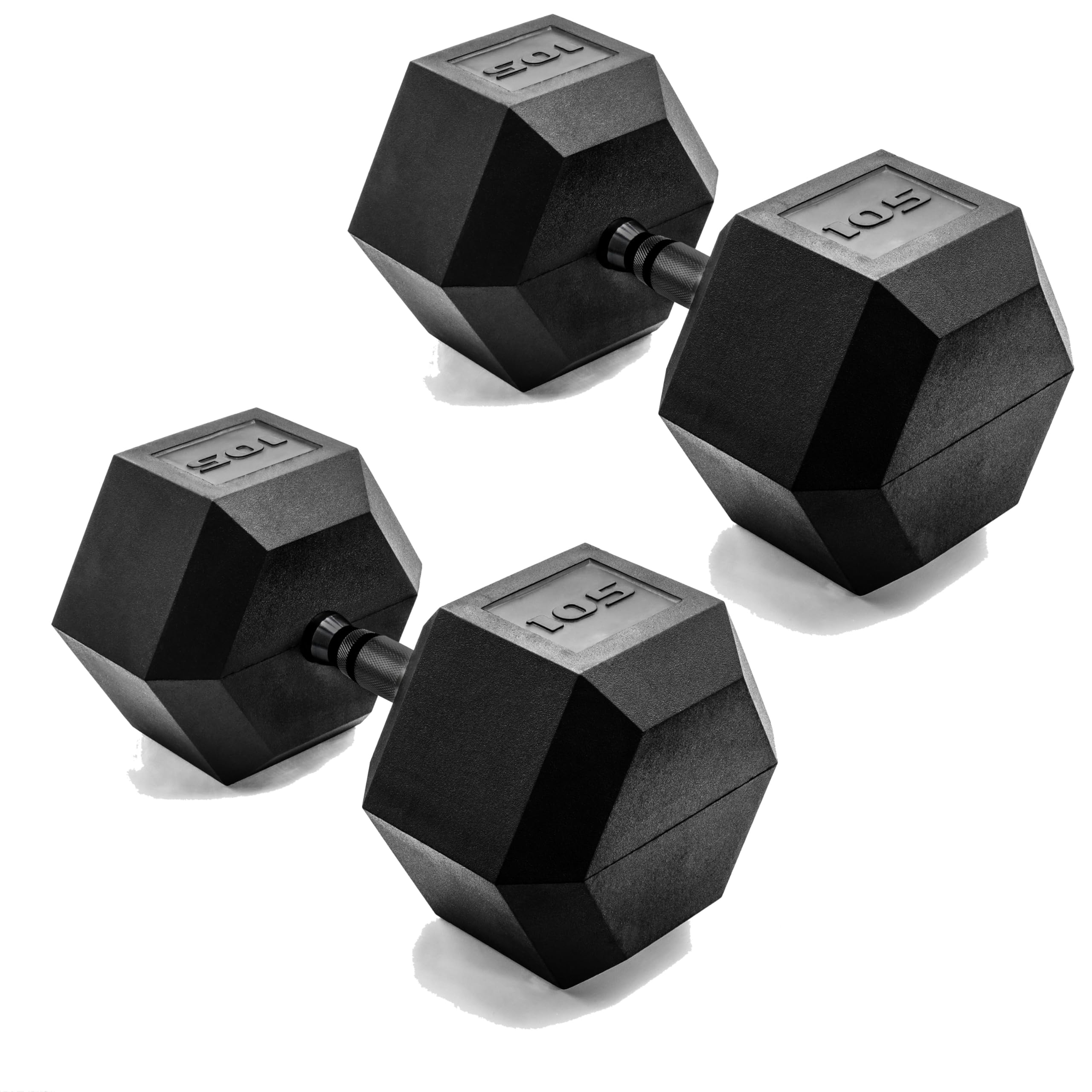 CAP Barbell 105 LB Rubber Coated Hex Dumbbell Hand Weight - Pair | Black Handle Image