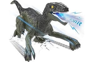 Eulogia RC Dinosaur Car for Kids, Walking Dinosaur Toy with 2-in-1 Remote, Gesture-Sensing & Remote Control Dino Car with Light, Spray, Roaring Sound, Robot Dino Pet Toys Gift for Boys Girls