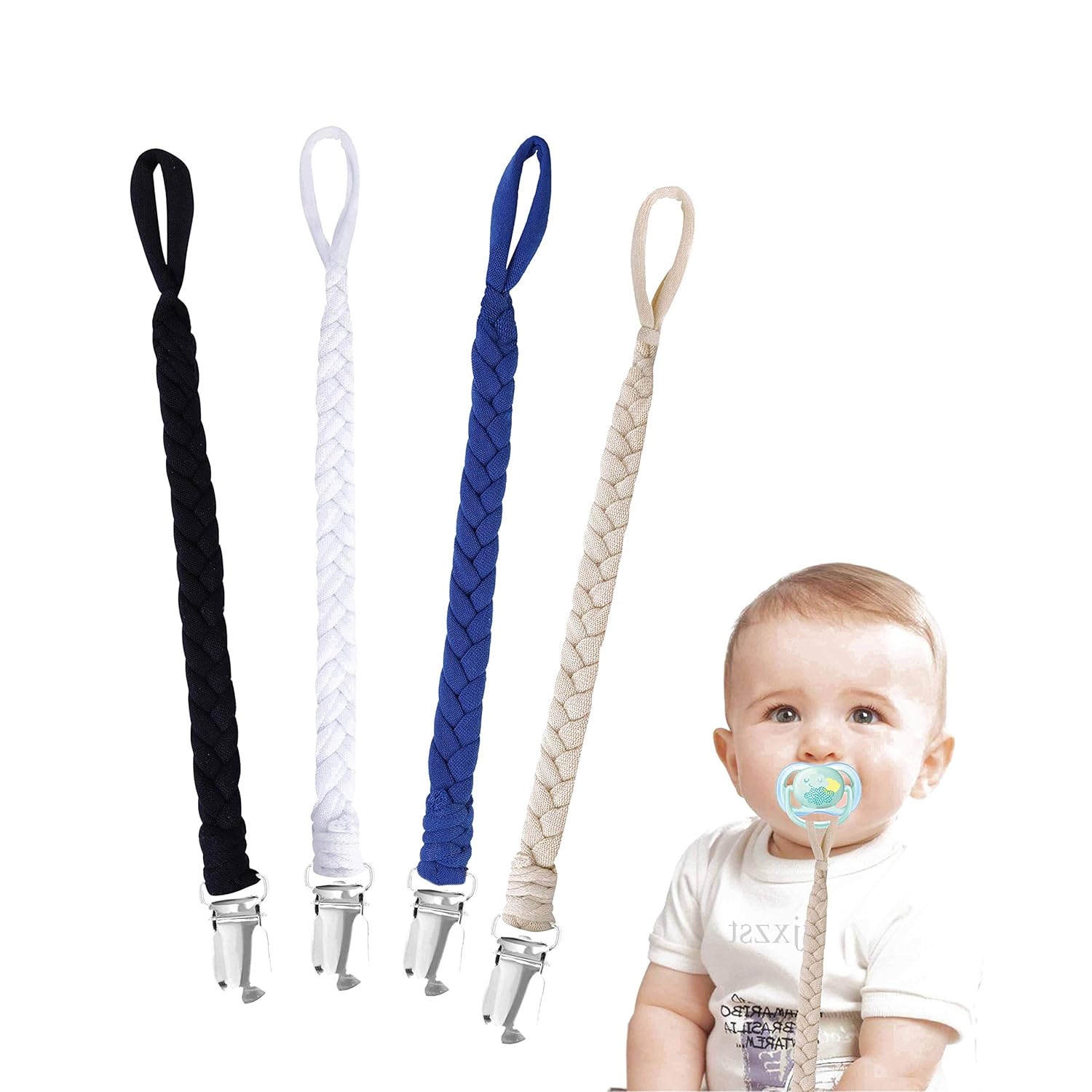 Schnullerkette Baumwolle Schnullerband Baby Schnullerketten für Neugeboren Mädchen und Jungs Lätzchen Dreieckstuch Sauger Schnuller 4 Stücke #2