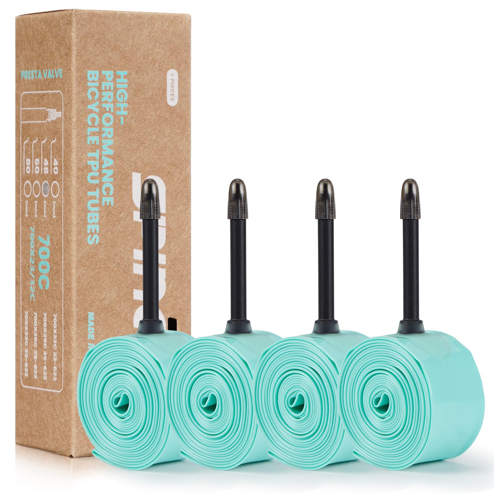 Photo 1 of 2-Pack/ 4-Pack SPINGO TPU Inner Tube 700C x 23C-32C with 48mm/ 60mm/ 80mm Presta Valves TPU Bike Tube Lightweight Bicycle Spare Tire