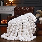 PLUUSHUU Faux Fur Throw Blanket for Couch, Fluffy Fuzzy Plush Bubble Blanket, Soft Warm Cozy Shaggy Rabbit Blanket, Luxury Decorative Gifts for Sofa Bedroom Living Room, 60x50inch (Beige)