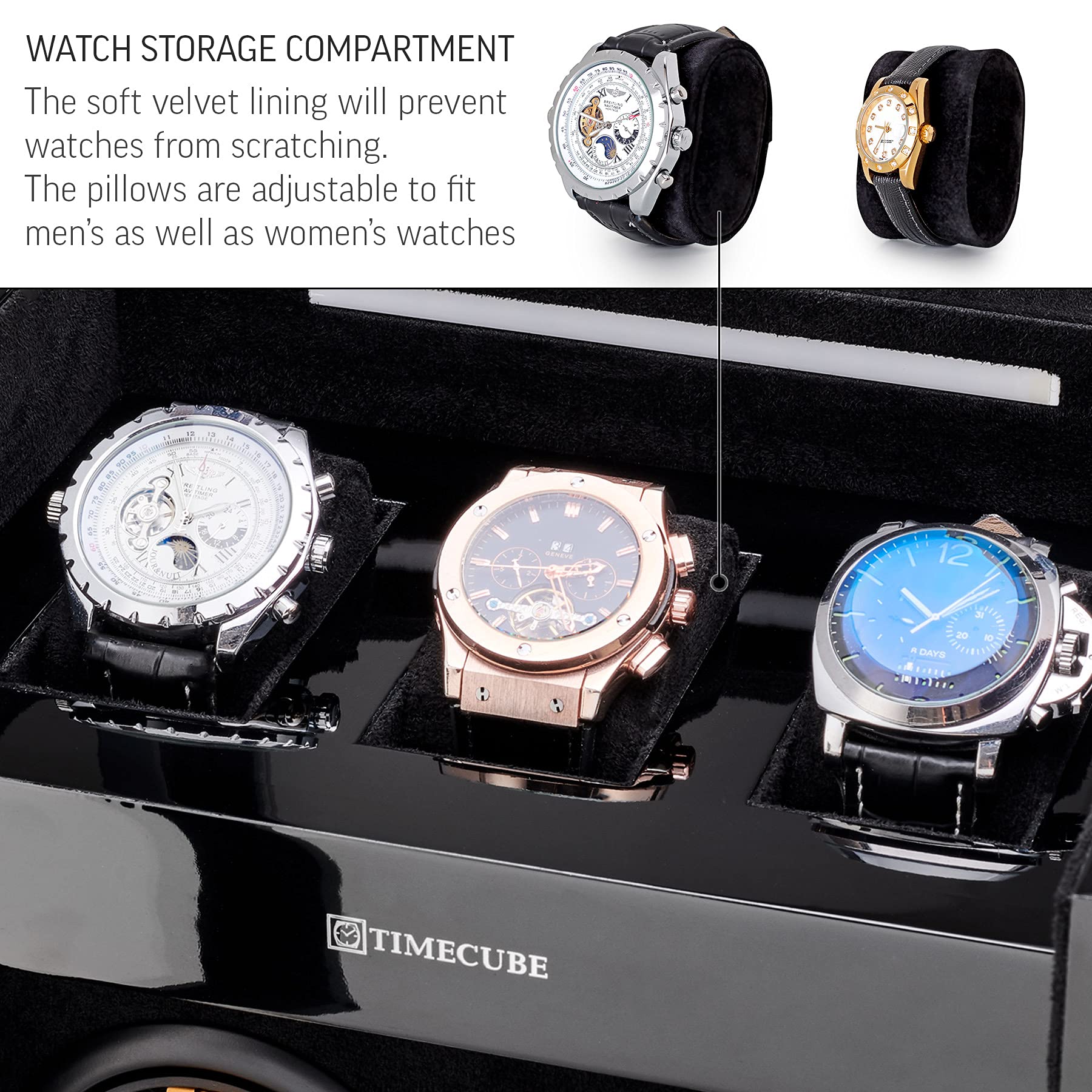 TIMECUBE Watch Winder for 4 Watches with 15 Winding Programs and 3 Watch Storage Slots