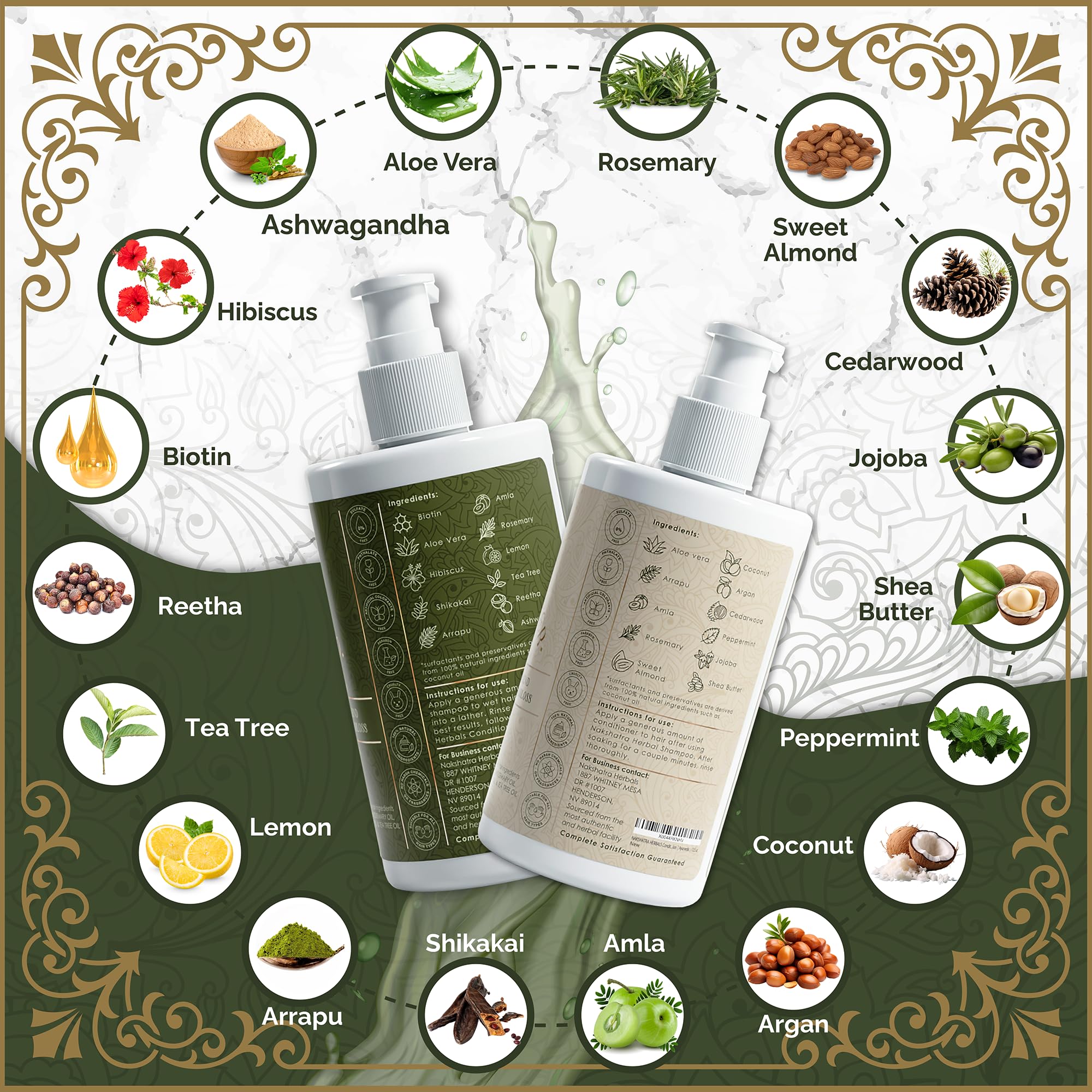 Shampoo & Conditioner | 100% Natural Anti-Dandruff & Anti-Hairloss Herbal Solution | For All Hair Types | Ayurvedic | 13.5 oz (x2)