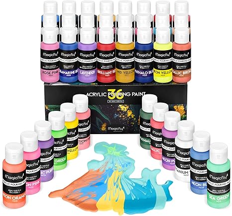 Amazon Magicfly アクリル絵の具 ポーリング 絵の具 36色 アクリル顔料 アクリルカラー 60ml 注ぐアートワーク Diy 紙 キャンバス 木 石 セラミックス 絵具 通販