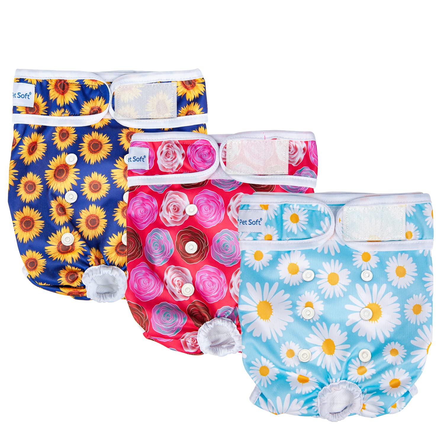 Photo 1 of Pet Soft Female Dog Diapers, 3 Pack Washable Dog Diapers for Dogs in Heat, Reusable Dogs Period Panties, Puppy Diapers Female (Flowers, X-Large)