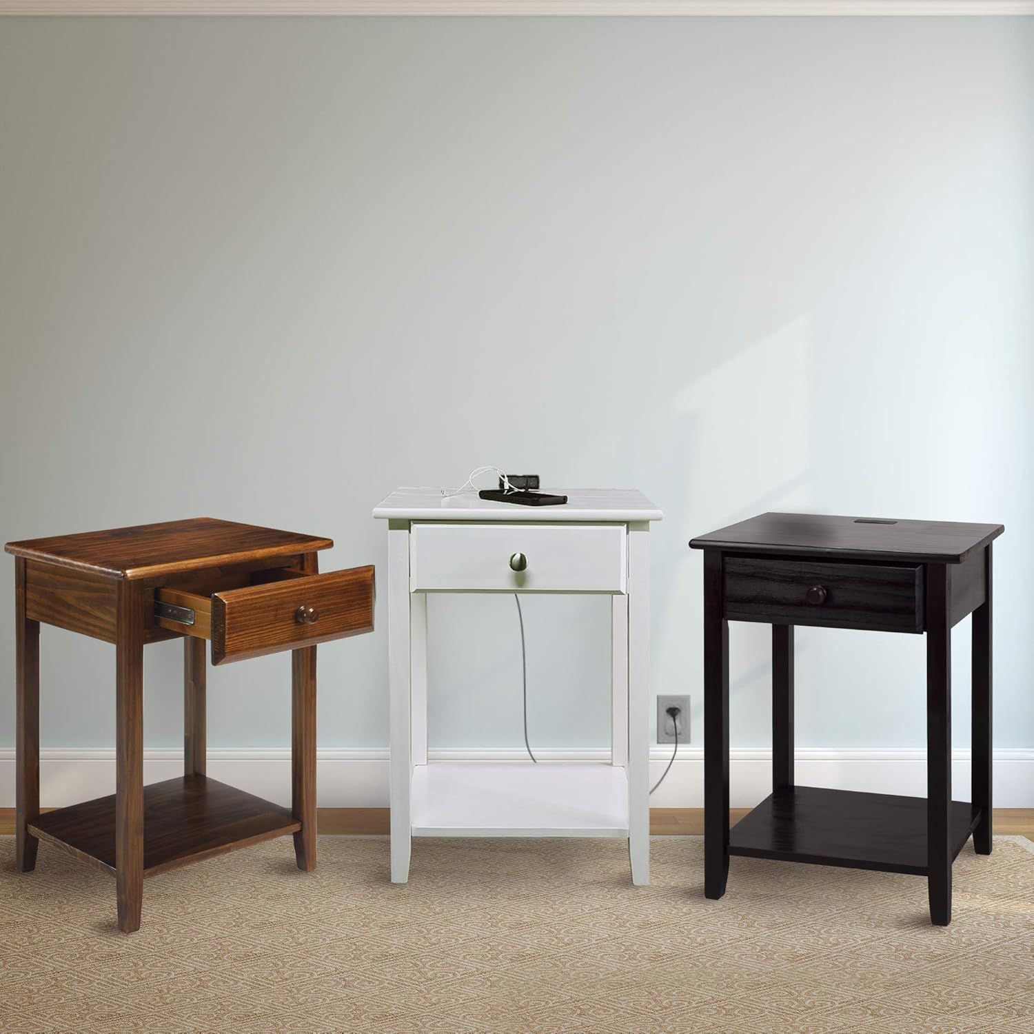 Casual Home Night Owl Nightstand with USB Ports-Espresso: Furniture & Decor