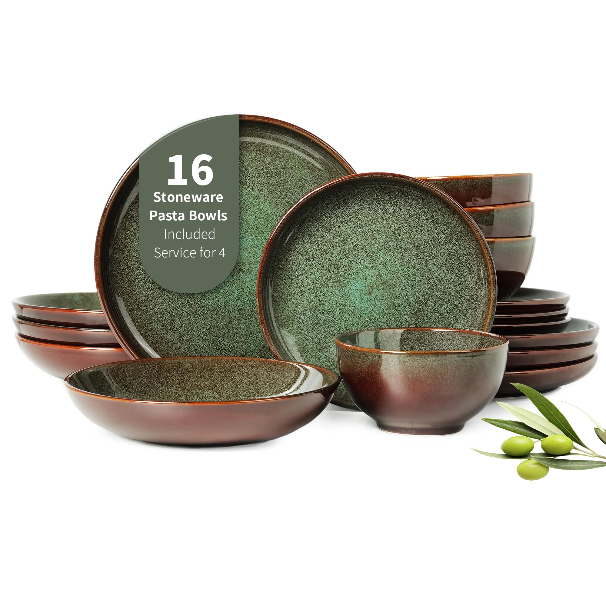 Pokini 16 Piece Double Bowl Dinnerware Sets with