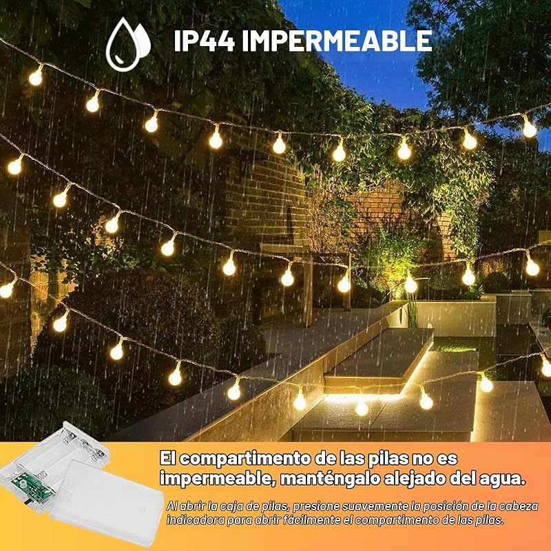 Luzes de Guirlanda, Corrente de Luzes LED 6M 40, 2 Modos: Bateria Branca Quente Carregada, Guirlandas de Luz Decorativas para exterior, interior, jardim, casa, casamento, Natal (2 modos) — foto 4 de 7