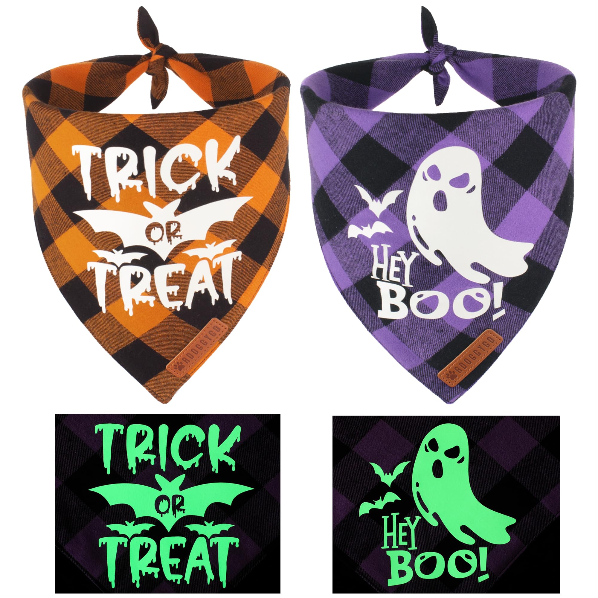 Photo 1 of ADOGGYGO Halloween Dog Bandana Reflective Trick or Treat Boo Scarf Orange Purple Plaid Halloween Bandanas for Extra Large Dogs Pets (X-Large) just purple 