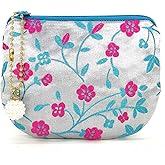 Handmade Women Coin Purse Silk Jewelry Pouch Zipper Wallet Brocade Rosary Bag - Silver