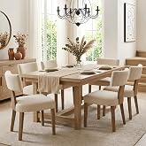 HNY Mid Century Modern Dining Chairs Set of 6, Upholstered Linen Kitchen &amp; Dining Room Chairs with Ergonomic Curved Backrest, Solid Wood Legs, Farmhouse Accent Chair for Home, Apartment, Beige