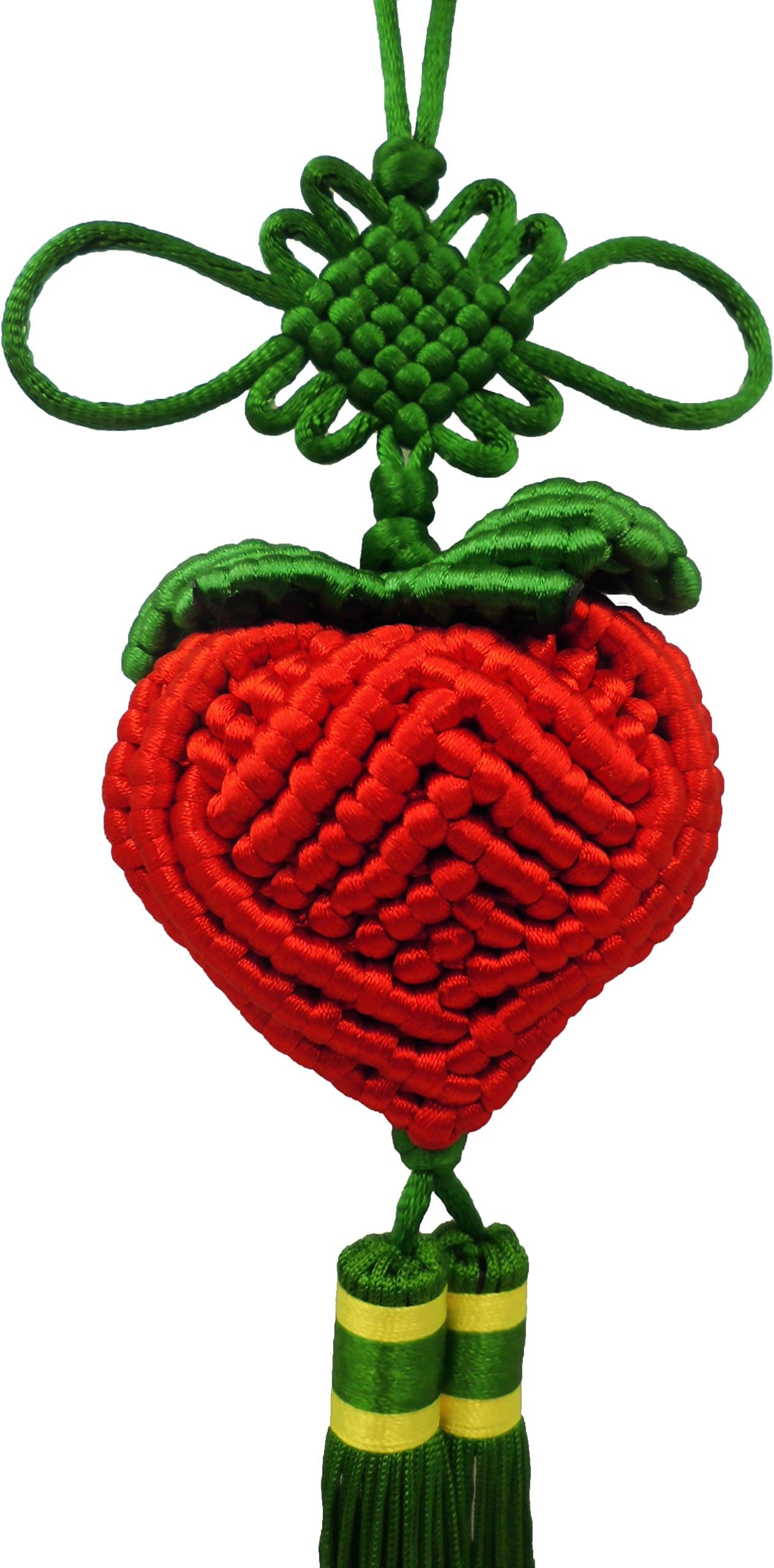 Feng Shui Decor, KNOT LOVE Chinese Knot with Peach, Lucky Charms for Prospeity and Good Fortune, Chinese Home Decorations (Red)