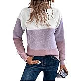 Verdusa Women's Cozy Color Block Pullover Sweaters Old Money Boat Neck Knit Tops