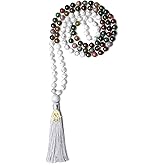 COAI Hand Knotted Tassel 108 Mala Beads Stone Beaded Necklace for Yoga Meditation
