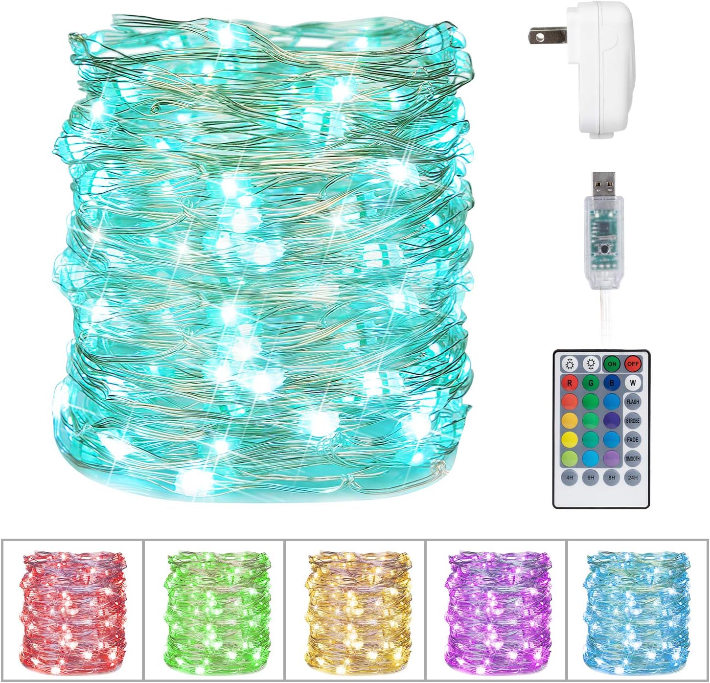 USB Fairy Lights, 33Ft 100 LED Waterproof Color