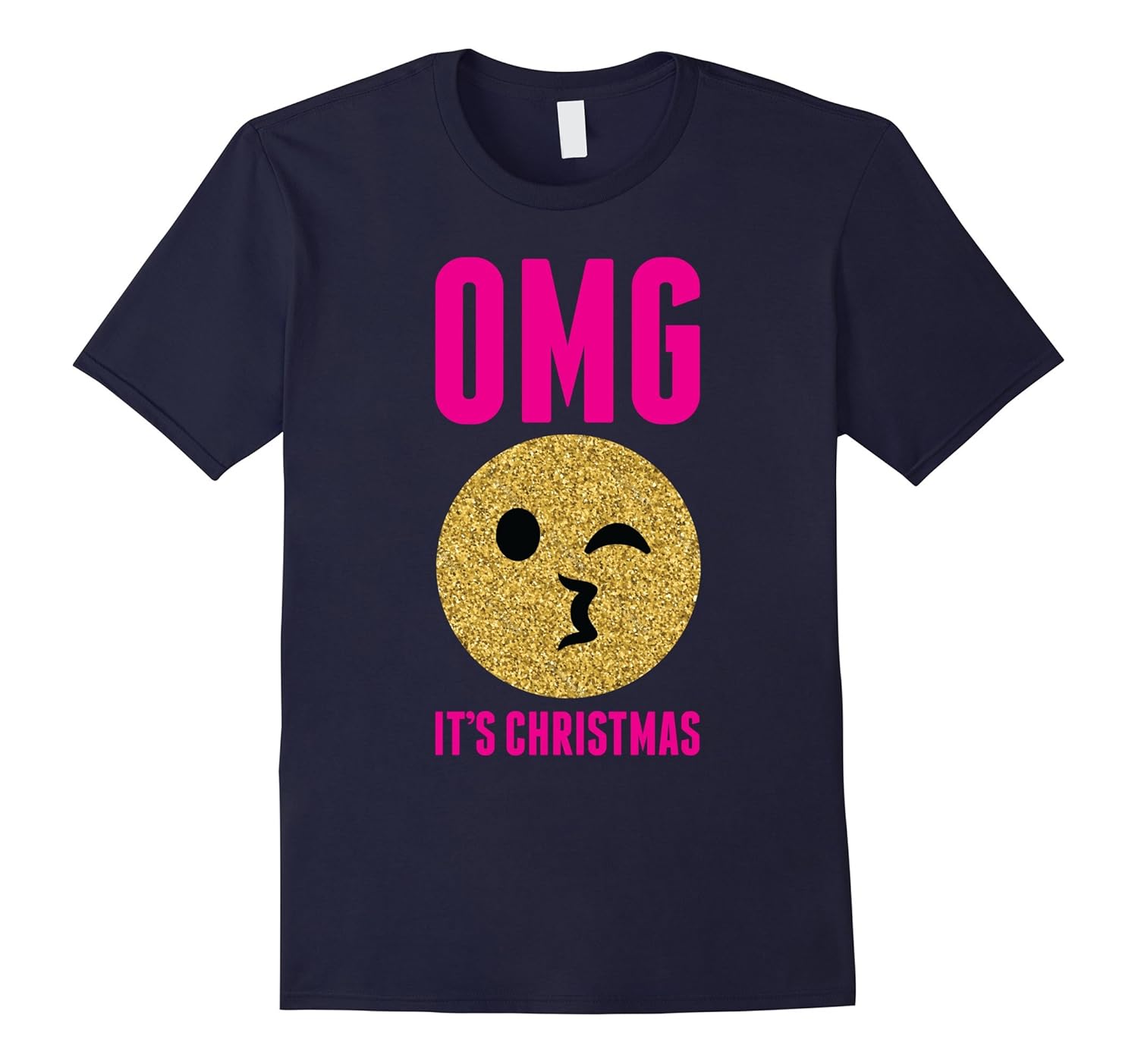 Omg It's Christmas Glitter Emoji Kiss Funny Holiday T-Shirt-Rose