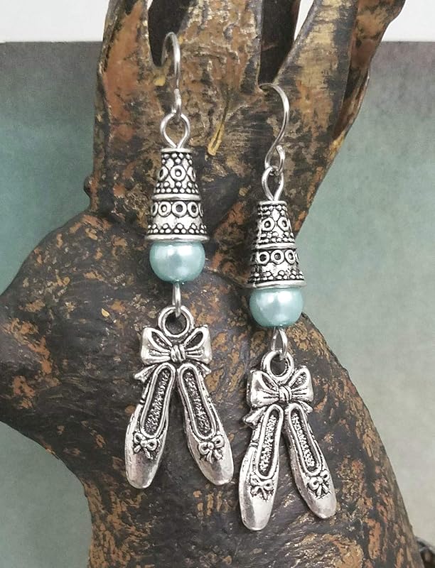Ballet Slipper Earrings Turquoise Glass Accent Handmade