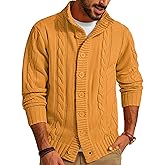 PJ PAUL JONES Men's Cardigan Sweaters Stand Collar Long Sleeve Cable Knit Button Down Sweater
