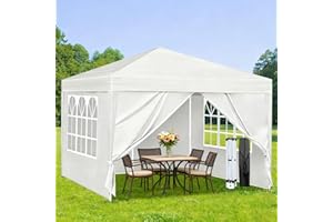 USNIPOYA 10X10FT Outdoor White Pop Up Canopy Party Tent, Commercial Instant Gazebo with 4 Removable Sidewalls and Carrying Bag, Easy Set Up Sun Shade for Events, Wedding, Backyard, Patio, Camping