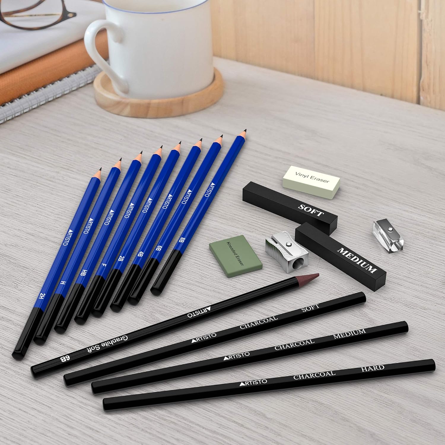 Artisto Drawing and Sketching Pencil Art Set (18 Items), Perfect for Beginners, Kids or Any Aspiring Artist, Includes Graphite Pencils and Sticks, Charcoal Pencils, Erasers and Sharpeners : Office Products