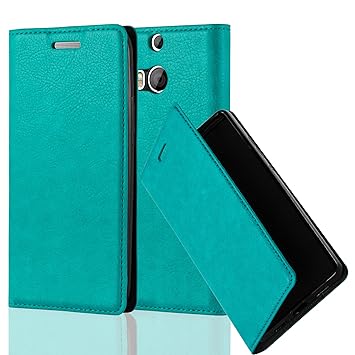 Cadorabo Hülle für HTC ONE M8 (2.Gen.) - Hülle in Petrol TÜRKIS – Handyhülle mit Magnetverschluss, Standfunktion und Kartenfa