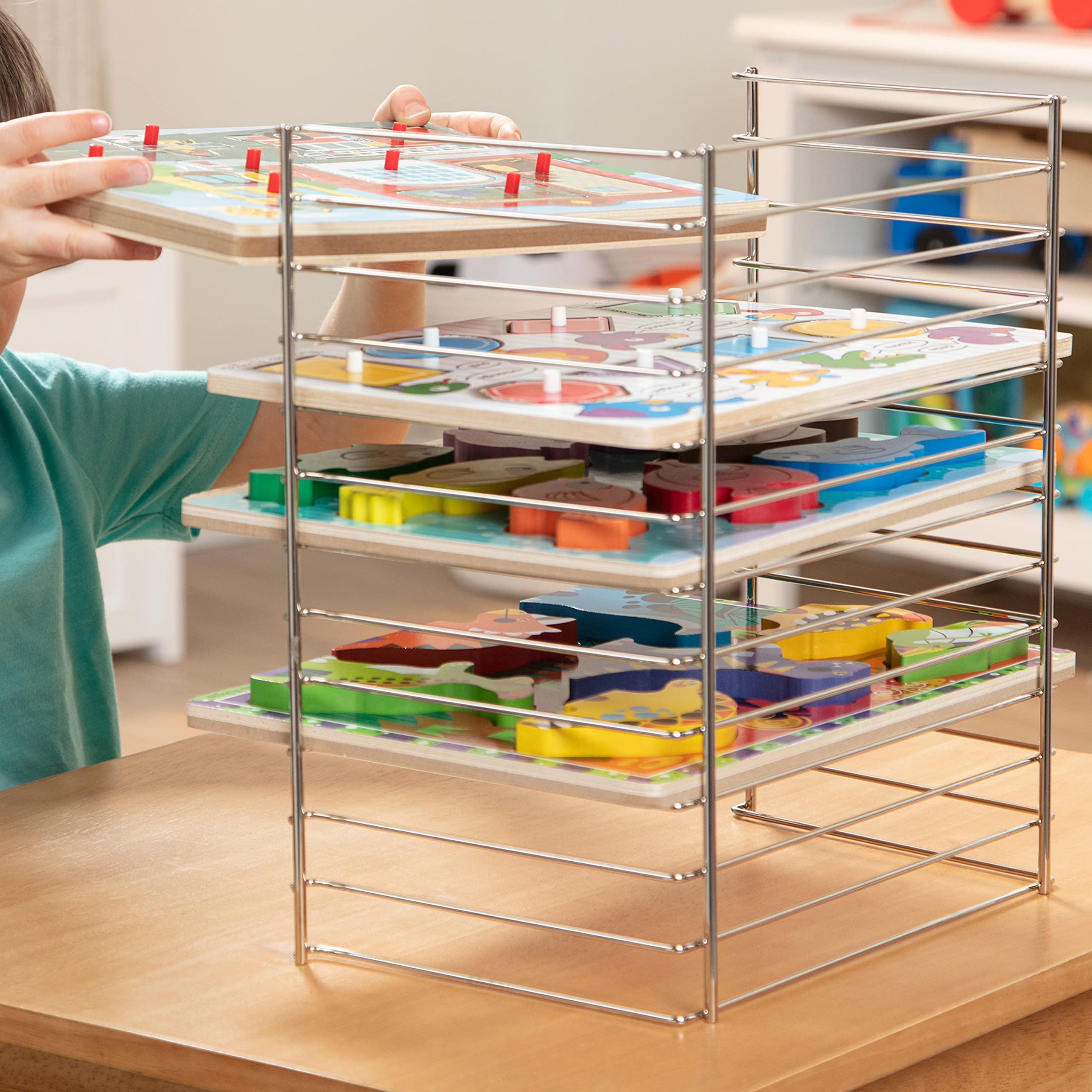 Melissa & Doug Multi-Fit Metal Wire Puzzle Rack 12 inches wide and 0.75 inches deep