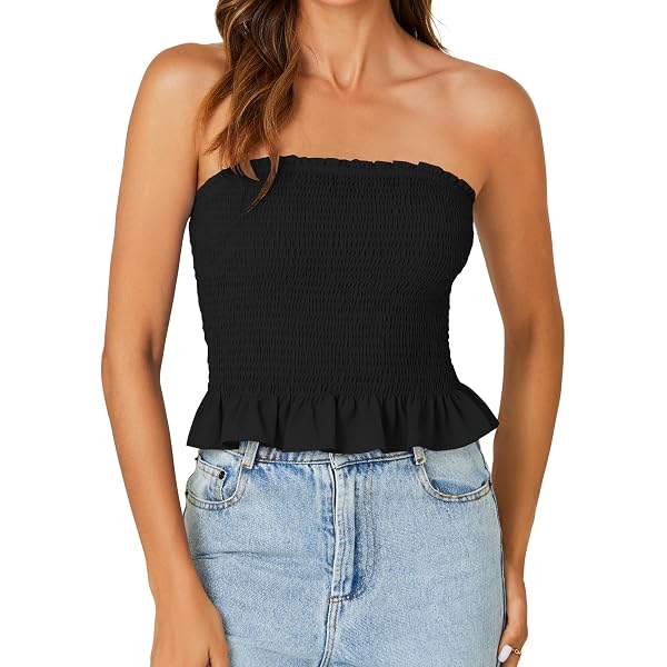 BEAUDRM Women's Scoop Neck Camisole Top - Spaghetti Strap Flared Ruffle Hem Loose Fit Tank