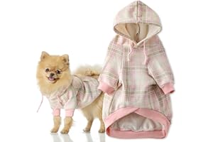 Pet Passion Rocky II - The Extra Comfy Hoodie, Organic Cotton and Recycled Poly Dog Hoodie Pet Coat Sweater for Small, Medium, Large Dogs​​, Pink Chesterfield Plaid, Small