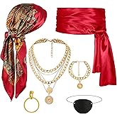 CICOCI Men Pirate Costume Accessories Set for Women: Pirate Hat, Head Scarf, Sash, Belt, Dress Accessories - Gold