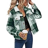 NILOINE Women's Cropped Plaid Shacket Jacket Long Sleeve Button Down Shirt Coat Tops with Pockets