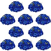 NUPTIO Artificial Flower Centrepieces for Tables - 10 Pcs Large Fake Flowers Roses Balls 15.7 inch Diam- Royal Blue Silk Faux Rose Arrangement Bouquet for Wedding Party Centerpiece Table Decorations