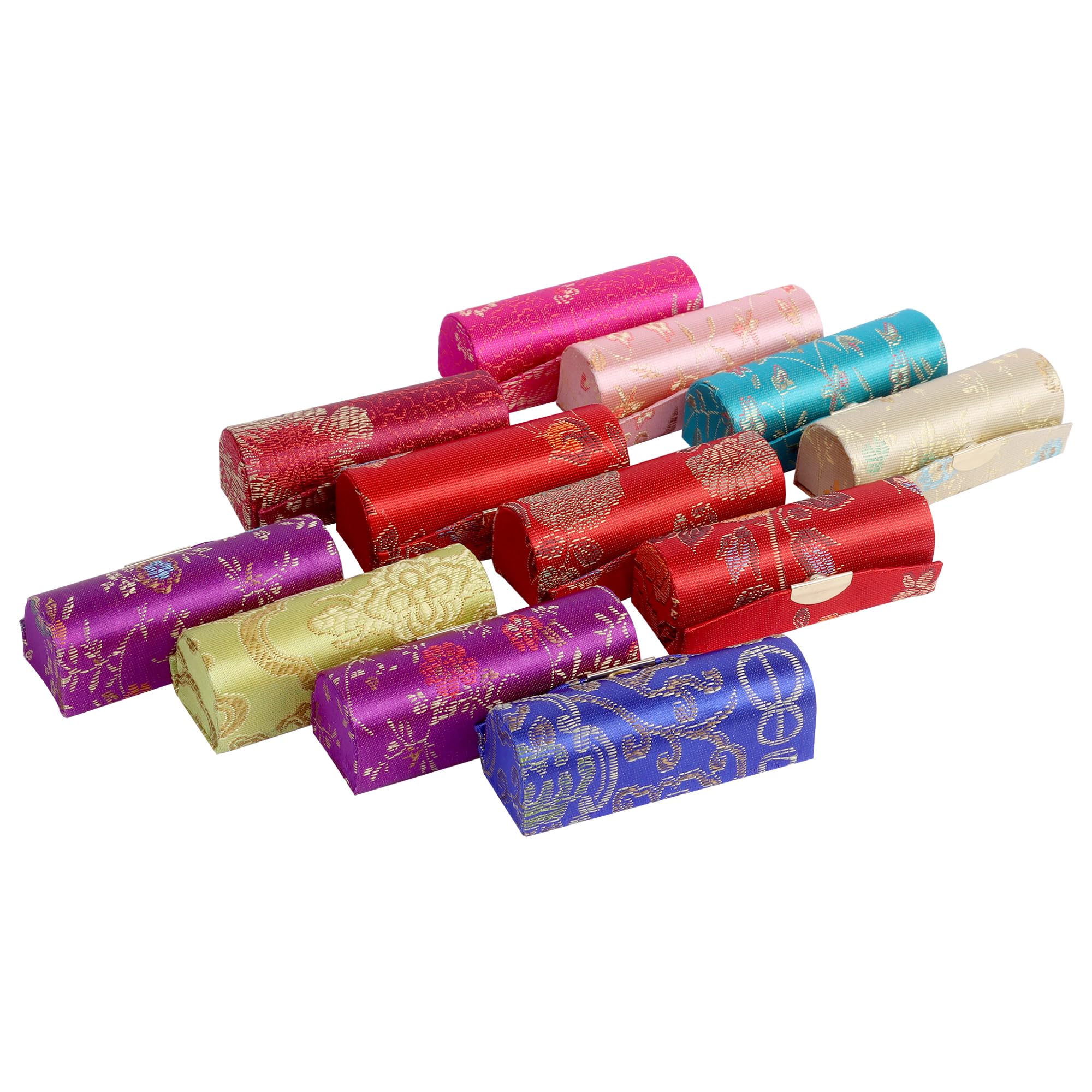 12Pcs Lipstick Case Holder with Mirror, Retro Floral Cosmetic Storage Box, Lipstick Holder Box for Women Girls (1)