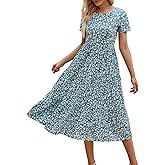 Sureple Spring Round Neck T Shirt Dress for Women Short Sleeve Midi Length,Swing Tiered Bobydoll Dresses with Pockets